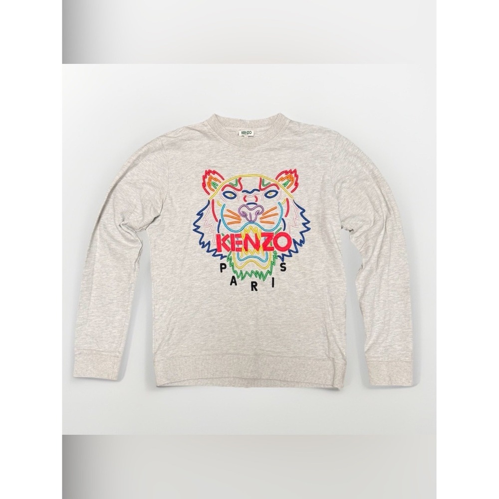 Kenzo Paris Crewneck Embroidered Tiger Colorful Sweatshirt Grey Small